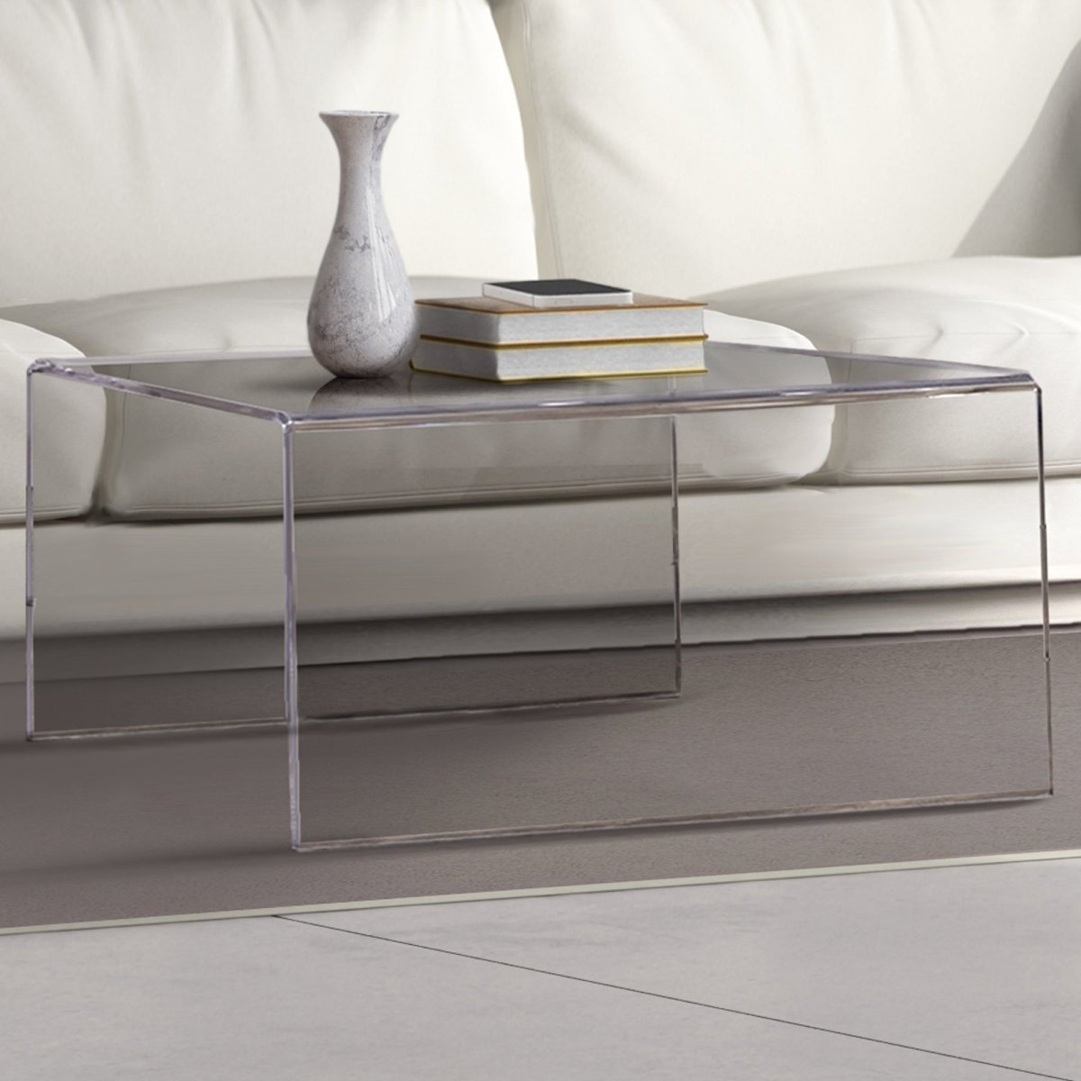 Custom Clear Acrylic Coffee Table - Waterfall Style – Stauber Furnishings