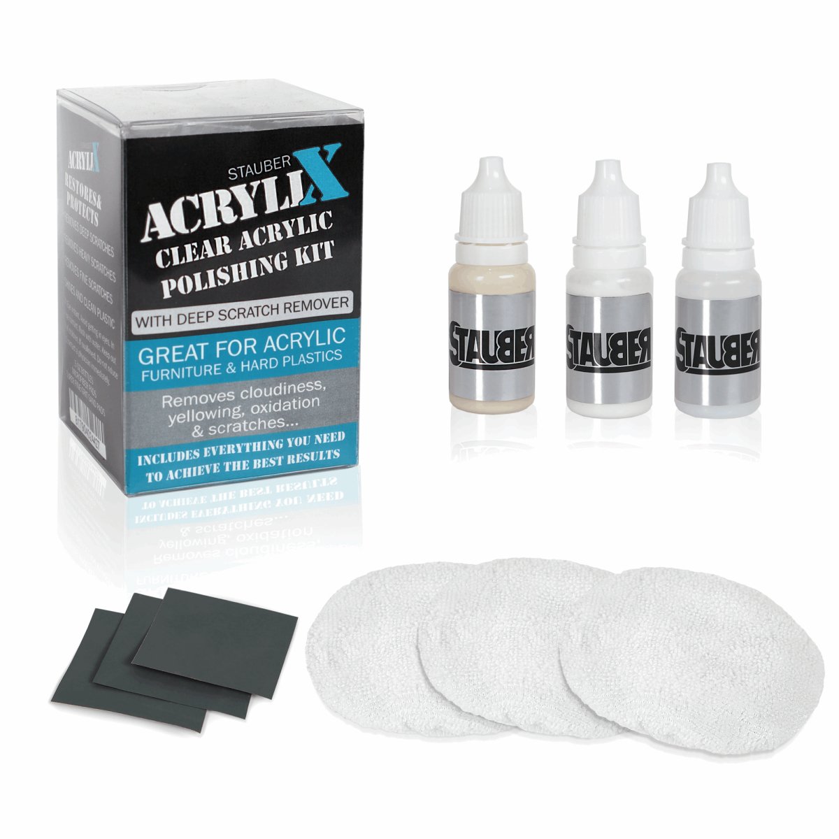 Stauber Furnishings Acrylix - Polishing and Scratch Removal Kit for Acrylic, Plexiglass, Lucite