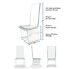 Qualities and sizes of a dining chair in clear acrylic from stauber furnishings.