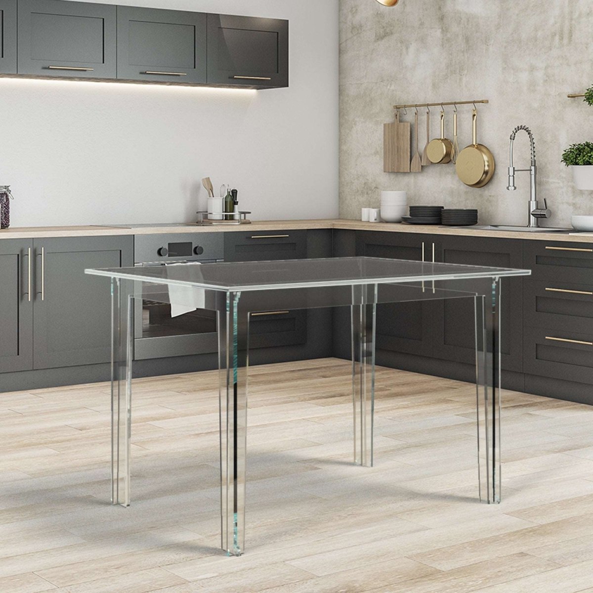 clear acrylic dining table at a kitchen