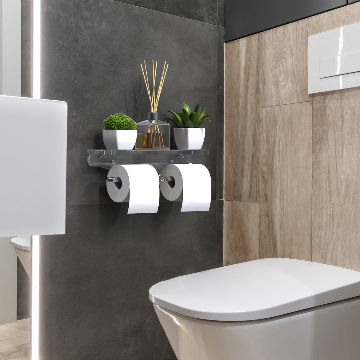Double Toilet Paper Holder with Shelf - Stauber Furnishings