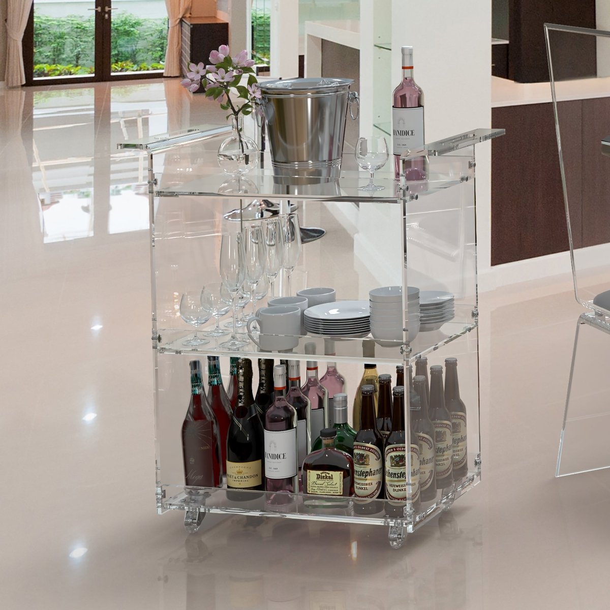 Luxe Clear Bar Cart - Stauber Furnishings